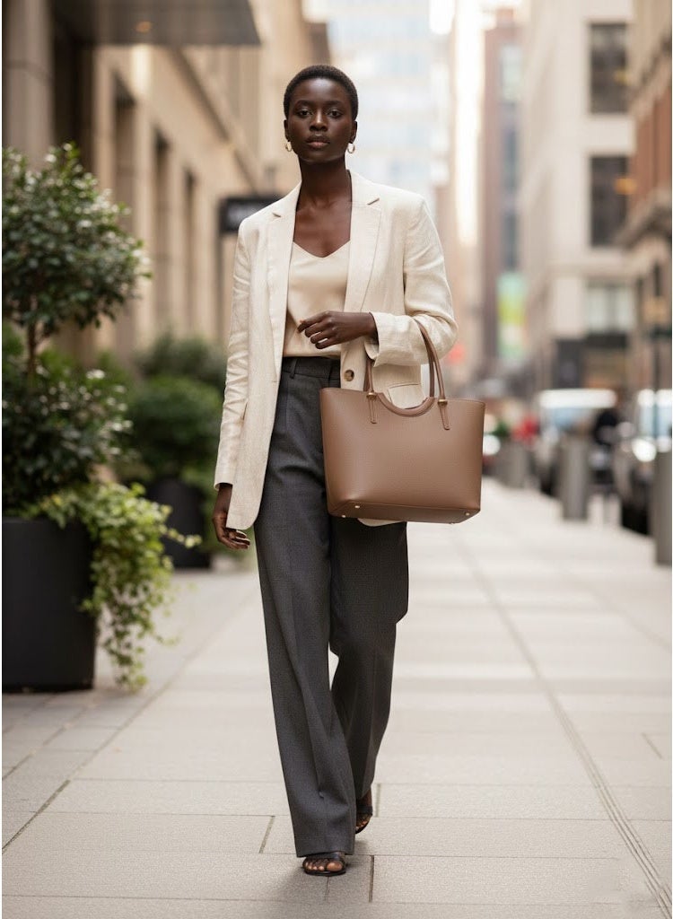 FUMES Women’s Structured Tote Handbag – Premium Textured Leather Finish, Dual Top Handle, Everyday Office & Casual Bag - Image 5